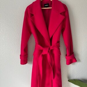 Express Brand, Bright Pink, S, Double Breasted, Long Coat with Front Tie